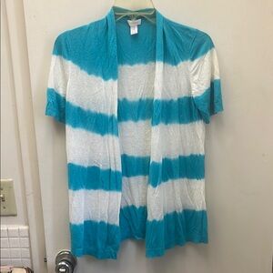 Chico’s Teal and White Striped Cardigan Size 1